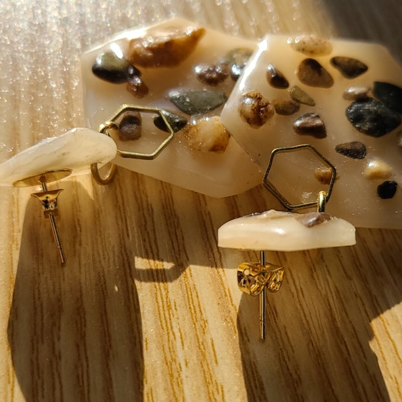 Hexagon Stone Earrings - Picture 9 of 9